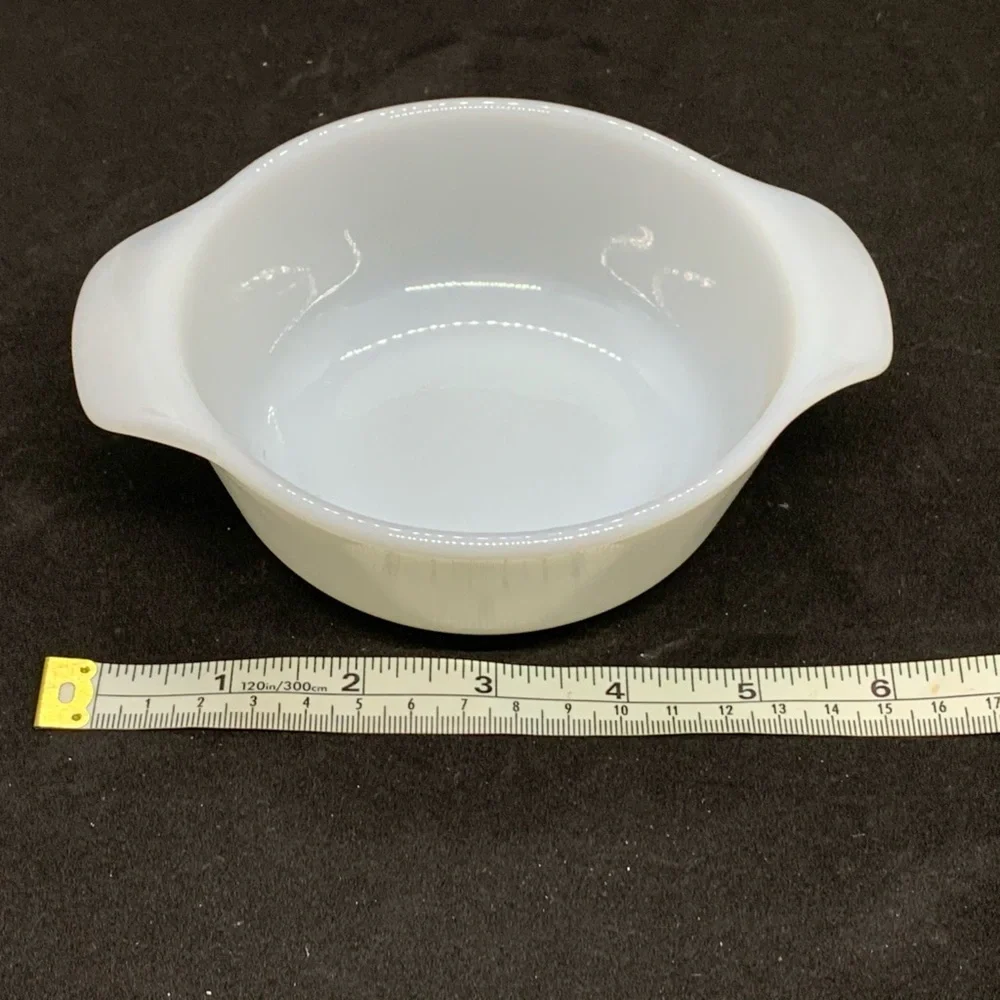 Vintage Fire King AH Milk Glass Mini Casserole Dish Tab Handles USA Cottagecore
